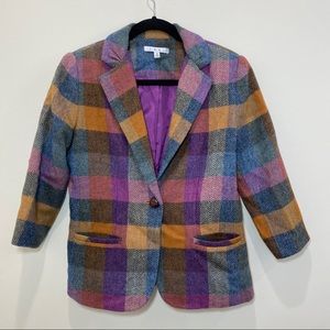 CAbi #927 Happy Blazer Jewel-tone plaid wool blend